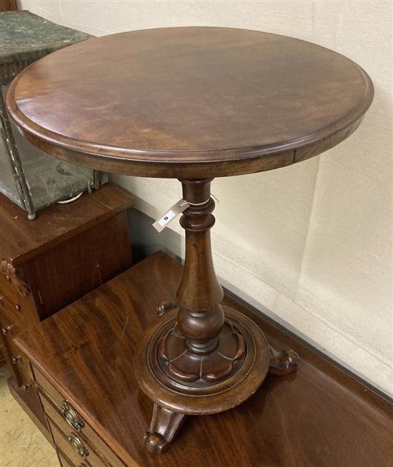A Victorian mahogany circular topped wine table, 54cm diameter, height 59cm